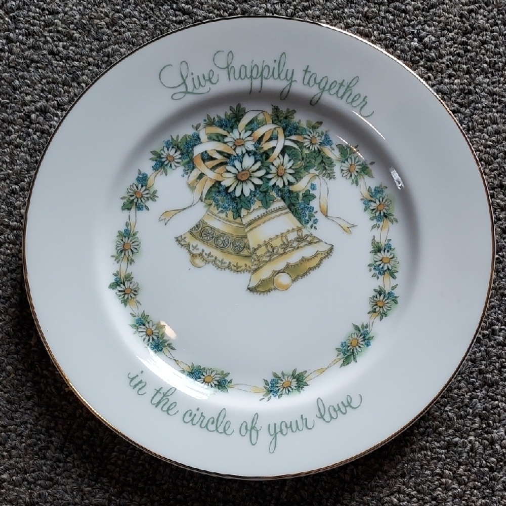 Floral Decorative Plate with Gold Accents